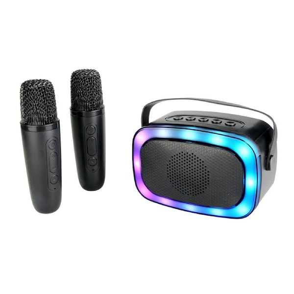 Laser Karaoke RGB LED Speaker with 2 Wireless Microphones - Bluetooth Party Speaker