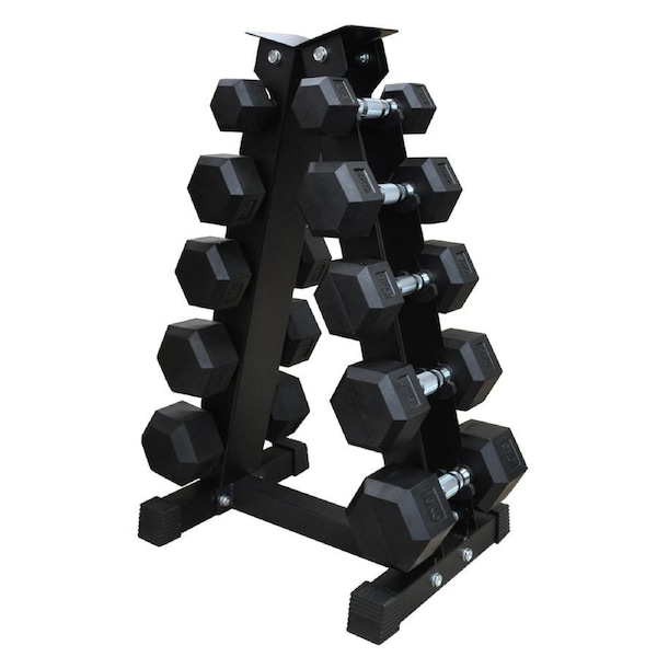 2-4-6-8-10kg Total 60kg 5 Pair Hex Rubber Dumbell Weight Set with Rack