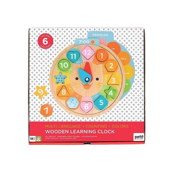 Petit Collage Multi-Language Wooden Learning Clock Puzzle