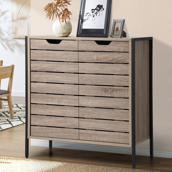 Oikiture Shoes Rack Shoe Storage Cabinet Organiser Shelf 2 DoorsBrown