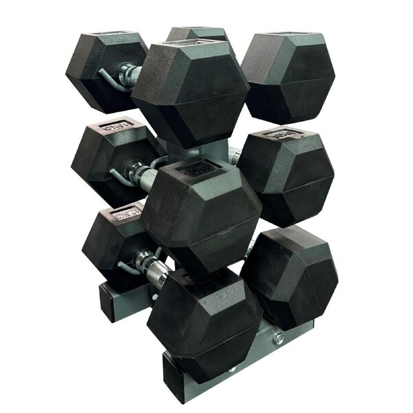7.5-10-12.5kg Total 60kg Hex Rubber Dumbell Weight Set with Solid Rack
