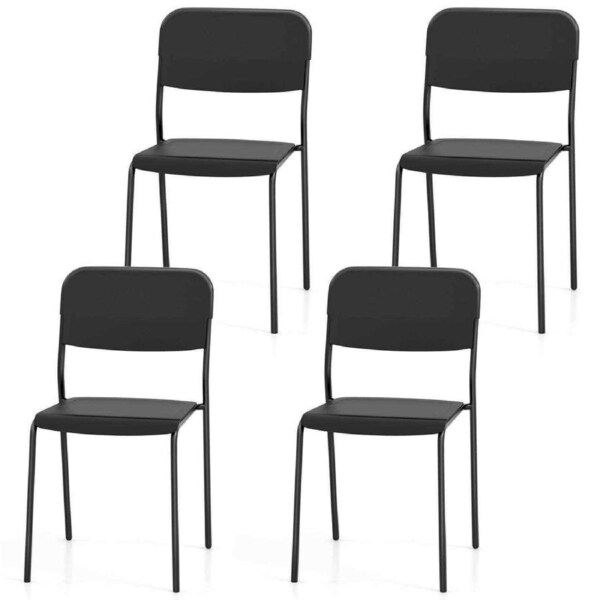 Costway Set of 4 Armless Dining Chairs Plastic Kitchen Side Chairs w/Backrest Black