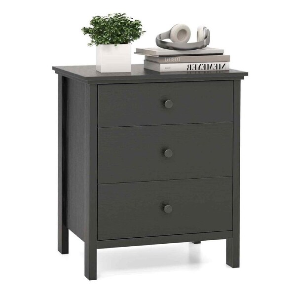Costway 3 Drawers Nightstand Wooden Bedside Storage Cabinet Side Table Black