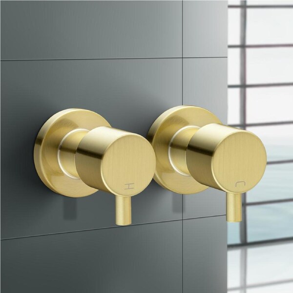 ACA Brushed Gold Bathroom Tap Wall Shower Bathtub Basin H/C Twin Taps Round Brass