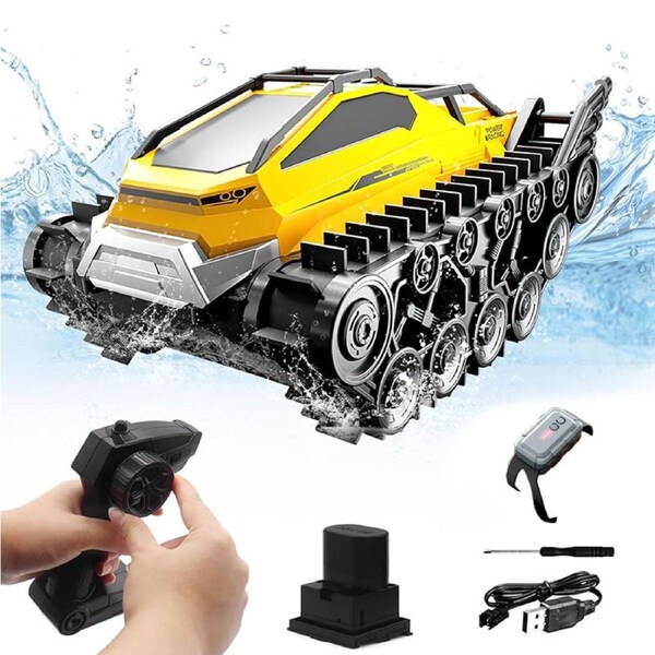 Catzon Amphibious Remote Control Car with Gesture Sensing 2.4Ghz All Terrain Crawler RC Cars-Yellow