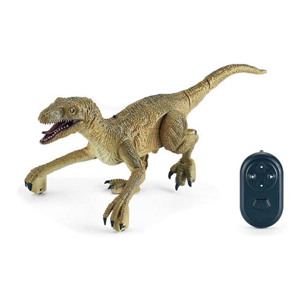 Catzon Remote Control Dinosaur Toys for Kids Electric Velociraptor with Light Sound for Boys and Girls-3706 Brown