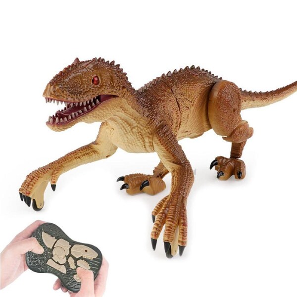 Catzon Remote Control Dinosaur Toys for Boys Big Size Dino Toy with Roaring Sound Light Up-3701 Brown