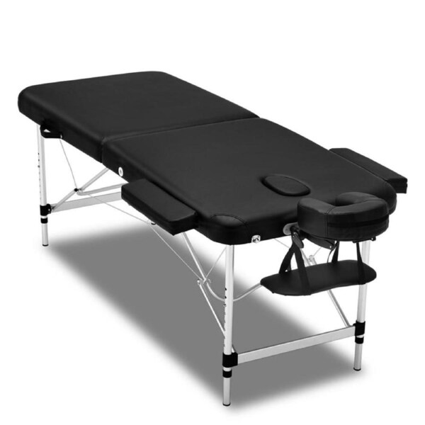 Massage Table Portable 2 Fold Aluminium Beauty Bed Black Foldable 210x55x59-80cm