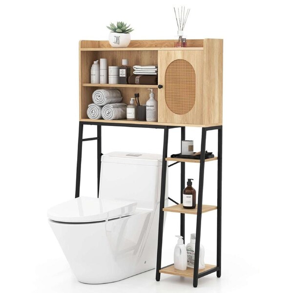 Costway Adjustable Over Toilet Storage Shelf Rack Stand Metal Cabinet Laundry Space Saver Bathroom Organizer Natural