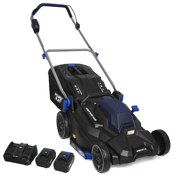 POWERBLADE 480CX 40V 17" Cordless Lawn Mower Kit, Fast Charger, 2 x 4Ah Batteries, 6 Stage Height, Brushless Electric, 430mm Cutting Path