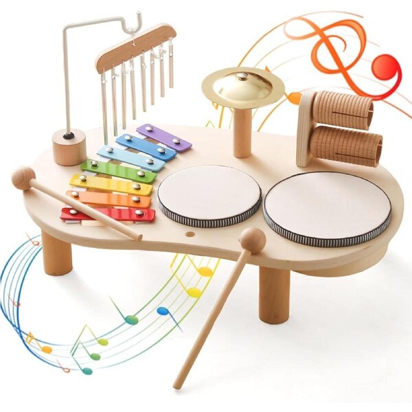 Kids Drum Set for Kids Musical Instruments, 7 in 1 Baby Musical Toy Montessori Xylophone Drum Kit Toys for Boys Girls Months Birthday Gifts