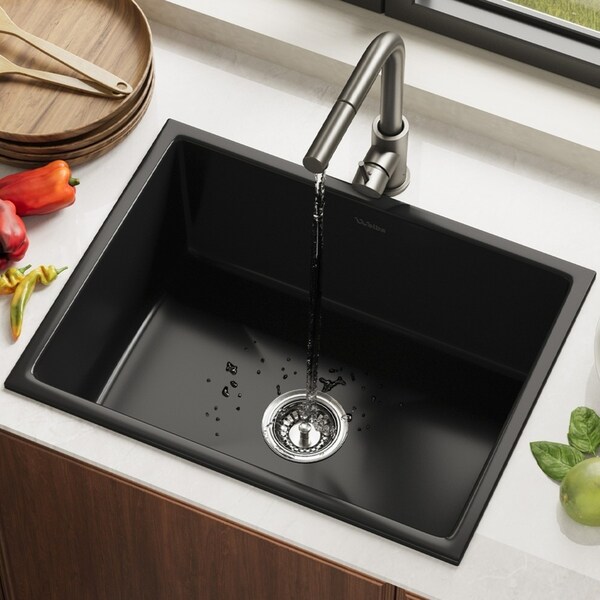 Welba Kitchen Sink with Mixer Tap 59cmx45cm Faucet Basin Granite Stonk Black