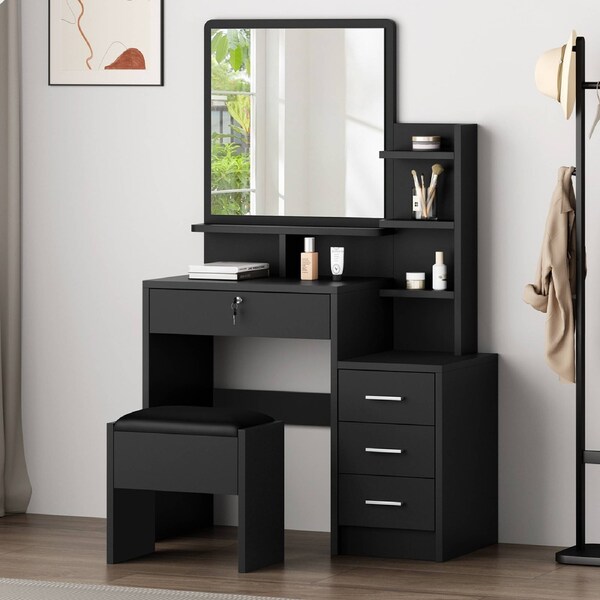 ALFORDSON Dressing Table Stool Set Makeup Mirror Vanity Desk Black