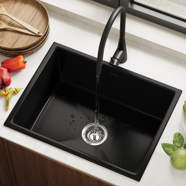 Welba Kitchen Sink Basin 59cmx45cm Granite Stonk with Mixer Tap Faucet Black