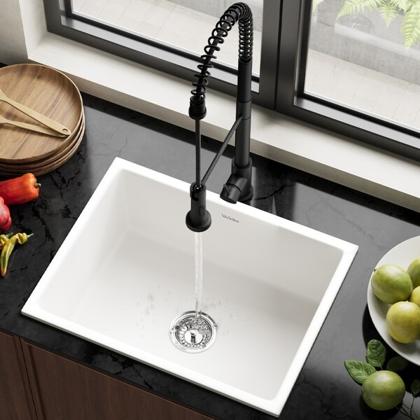 Welba Kitchen Sink 59cmx45cm Granite Stone Single Bowl with Mixer Tap White