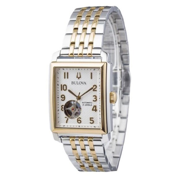 Bulova Sutton Stainless Steel Open Heart Square Dial Automatic 98A308 Mens Watch