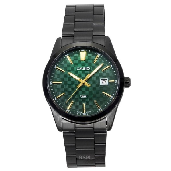 Casio Black Ion Plated Stainless Steel Green Dial Quartz MTP-VD03B-3A Mens Watch