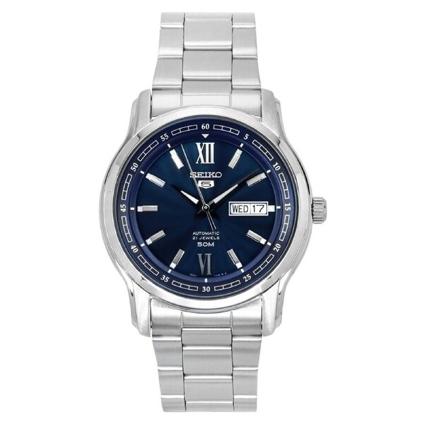Seiko 5 Analog Stainless Steel Blue Dial Day/Date Automatic SNKP17K1 Mens Watch