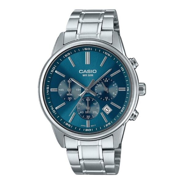 Casio Chronograph Stainless Steel Blue Dial Analog MTP-E515D-2A1V 50M Mens Watch