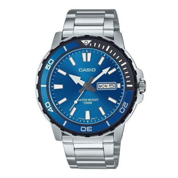 Casio Blue Dial Stainless Steel Japan Mov't Quartz MTD-125D-2A1V 100M Mens Watch