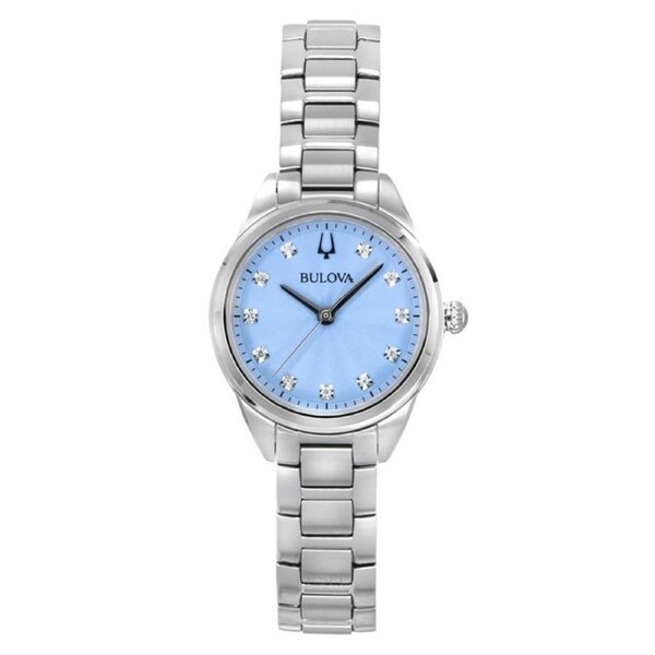 Bulova Sutton Diamond Accent Stainless Steel Light Blue Dial 96P250 Ladies Watch