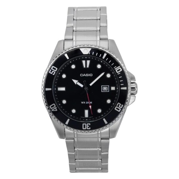Casio Stainless Steel Black Dial Japan Mov't Quartz MDV-107D-1A1 200M Mens Watch