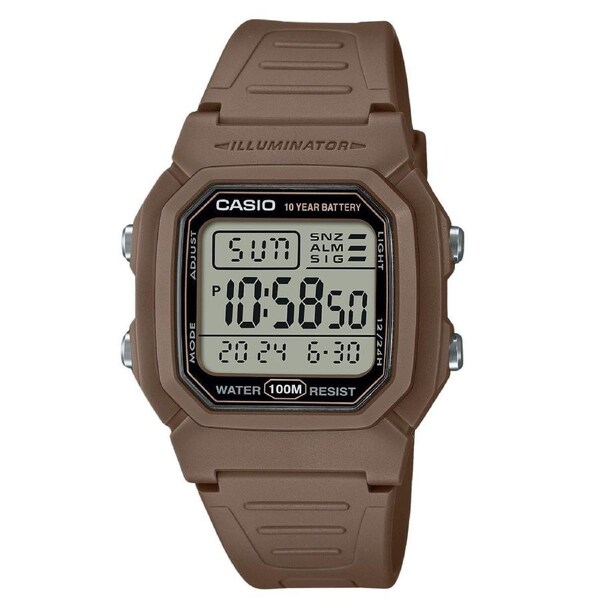 Casio Illuminator Digital Brown Dual Time Light Quartz W800H-5AV 100M Mens Watch