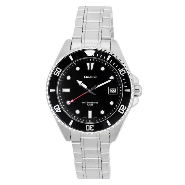 Casio Analog Stainless Steel Black Dial Quartz Date MDV-10D-1A1 50M Mens Watch