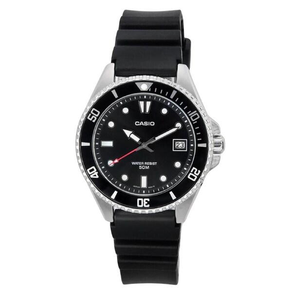 Casio Resin Strap Black Dial Analog Japan Mov't Quartz MDV-10-1A1 50M Mens Watch