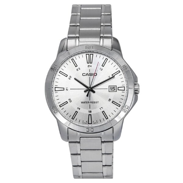 Casio Analog Stainless Steel Silver Dial Quartz MTP-V004D-7C 50M Mens Watch