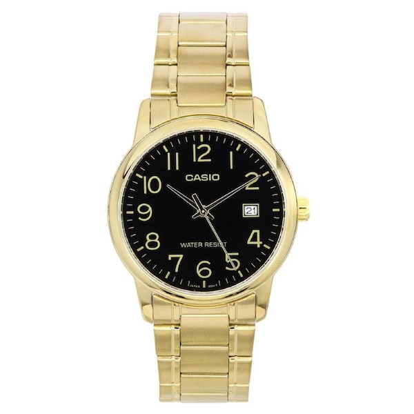 Casio Analog Gold Tone Stainless Steel Black Dial Quartz MTP-V002G-1B Mens Watch