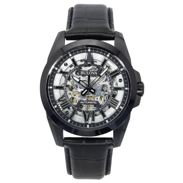 Bulova Classic Sutton Leather Strap Silver Skeleton Dial 98A304 100M Mens Watch