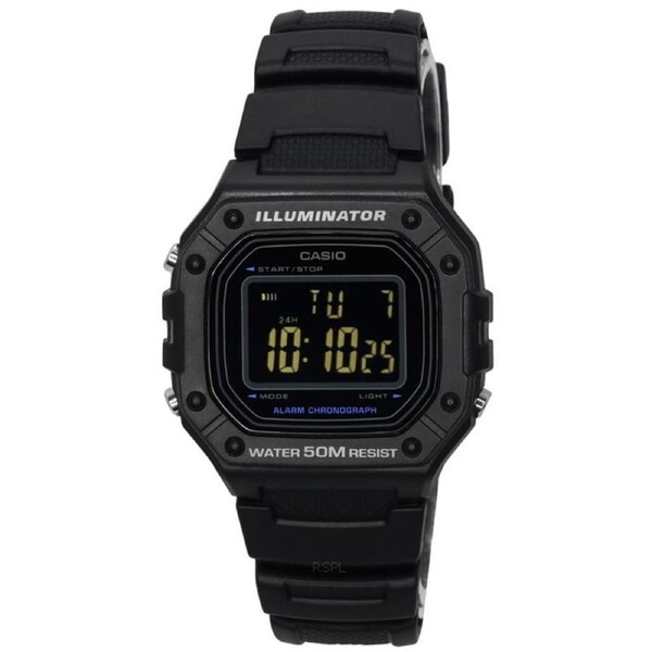 Casio Illuminator Alarm Backlight Calendar Black Quartz W-218H-1B 50M Mens Watch