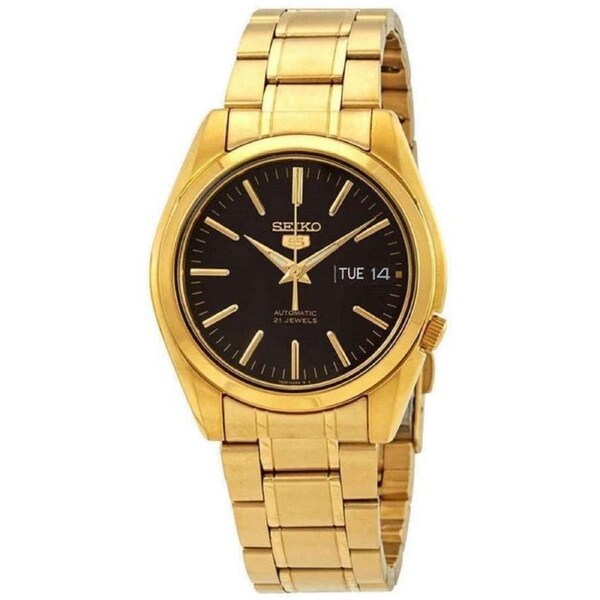 Seiko 5 Sports Automatic Golden Stainless Steel Black Dial SNKL50K1 Mens Watch