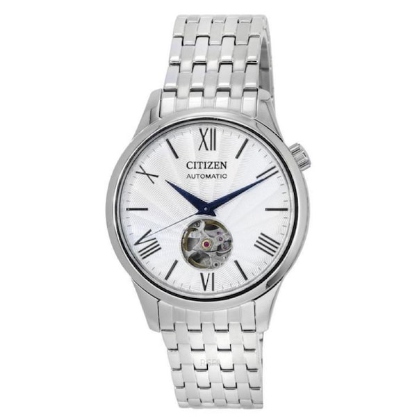Citizen Stainless Steel Open Heart Silver Dial Automatic NH9130-84A Mens Watch