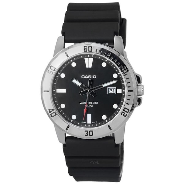 Casio Black Resin Strap Black Dial Luminous Hands Quartz MTP-VD01-1E Mens Watch