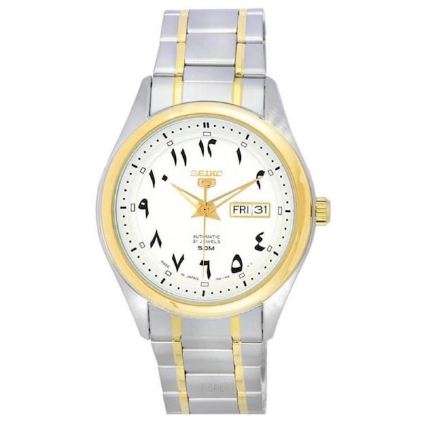 Seiko 5 Two Tone Stainless Steel White Arabic Dial Automatic SNKP22J1 Mens Watch