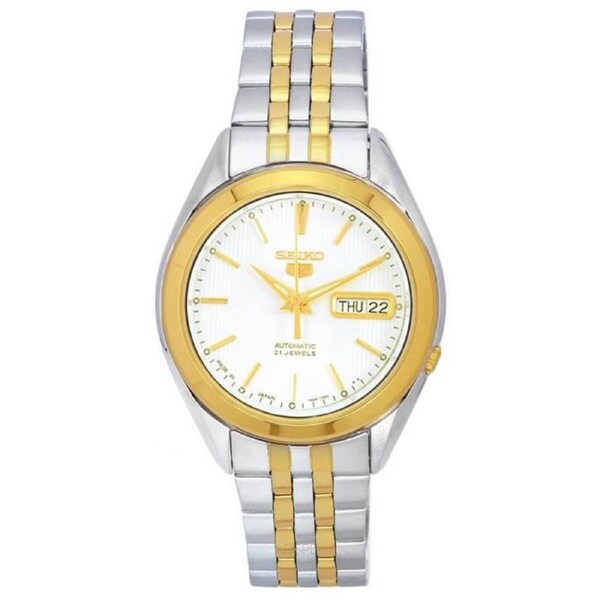 Seiko 5 Two Tone Stainless Steel White Dial Automatic SNKL24J1 Analog Mens Watch