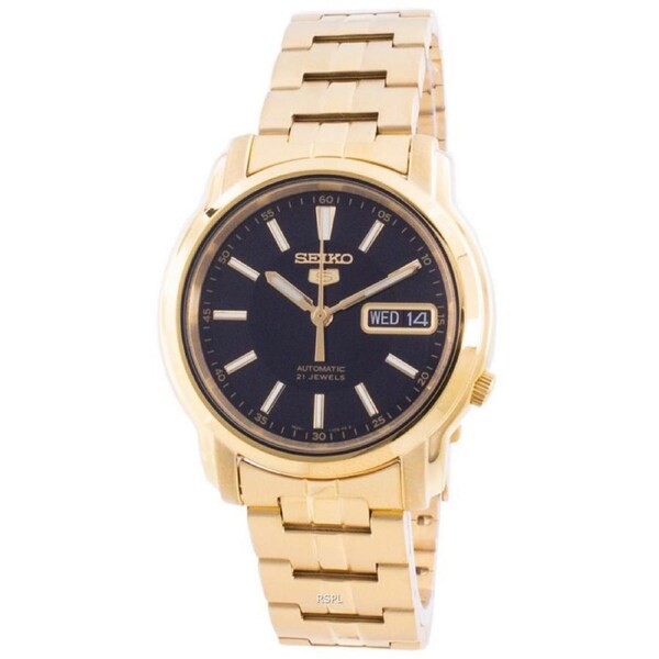 Seiko 5 Automatic Black Dial Gold Tone Stainless Steel SNKL88K1 30M Mens Watch