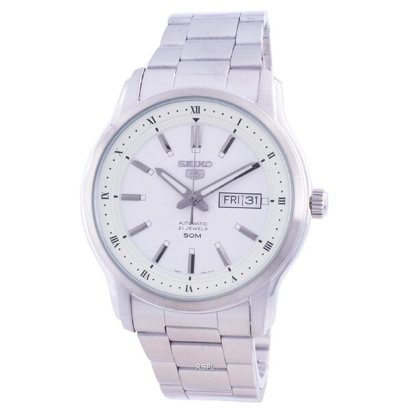 Seiko 5 Automatic White Dial Stainless Steel Day/Date SNKP09K1 50M Mens Watch