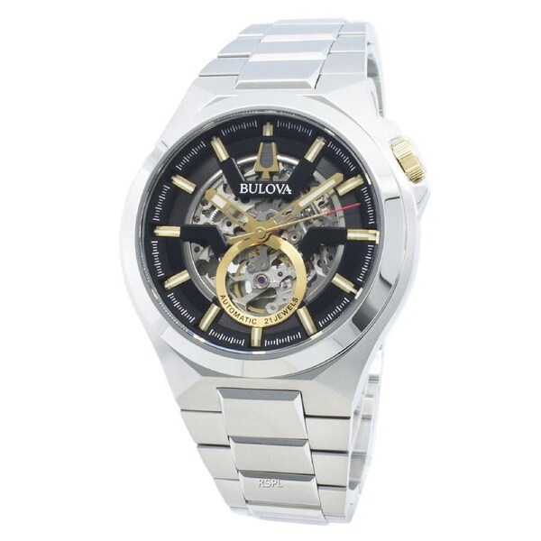 Bulova Maquina Black Skeleton Dial Automatic Sapphire 98A224 100M Mens Watch