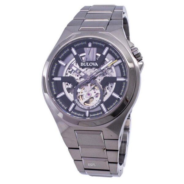 Bulova Classic Black Skeleton Dial 21 Jewels 98A179 Automatic 100M Mens Watch