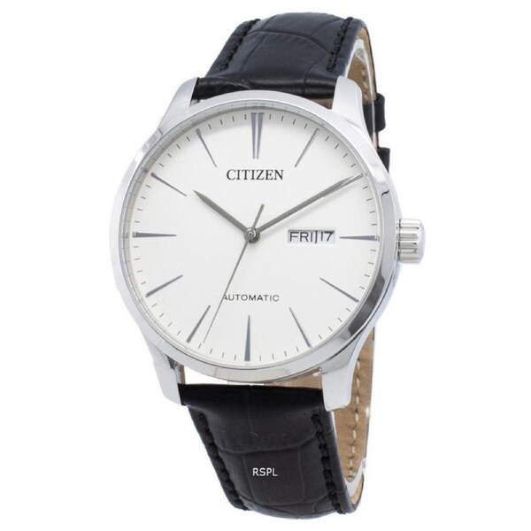 Citizen White Dial Day/Date Leather Strap NH8350-08B Automatic 50M Mens Watch