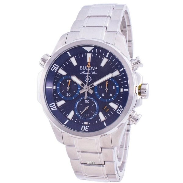Bulova Marine Star Chronograph Blue Dial Stainless Steel 96B256 100M Mens Watch