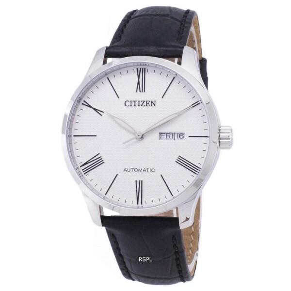 Citizen Automatic White Textured Dial Leather Strap NH8350-08A Analog Mens Watch