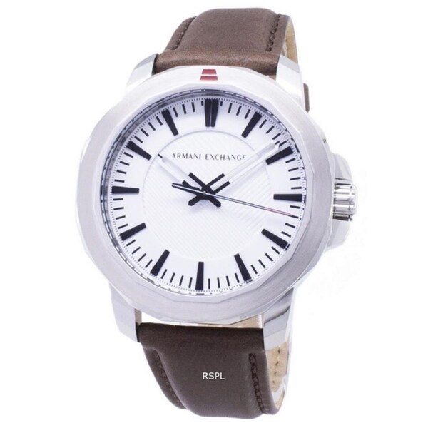 Armani Exchange Leather Strap White Textured Dial Quartz AX1903 100M Mens Watch