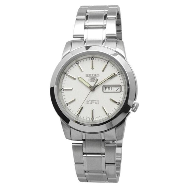 Seiko 5 Automatic 21 Jewels Stainless Steel White Dial SNKE49K1 30M Mens Watch