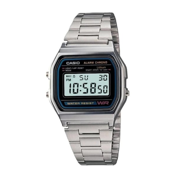 Casio Digital Alarm Chrono Backlight Stopwatch S-Steel A158WA-1DF Mens Watch
