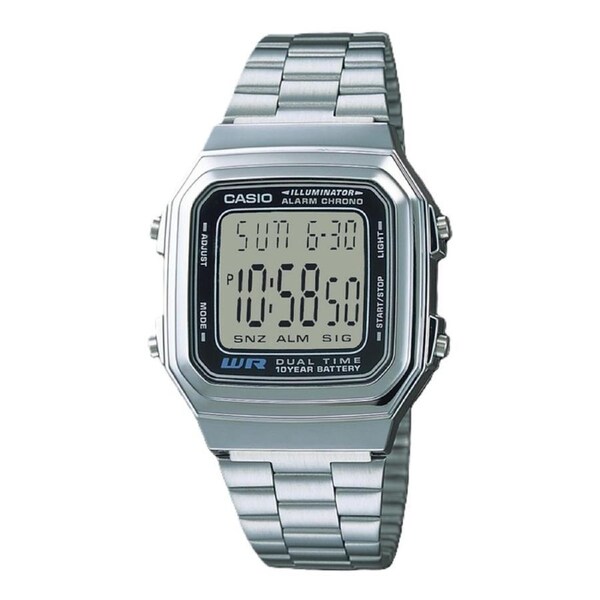Casio Digital Stainless Steel Alarm Chrono Dual Time A178WA-1ADF WR Mens Watch