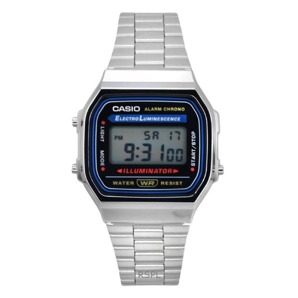 Casio Digital Alarm Chrono Illuminator Stainless Steel A168WA-1WDF Unisex Watch